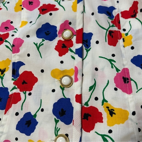 Vintage 80s CARELLE White Floral Button Up Dress Women’s Size Large Spring Retro - Picture 5 of 16